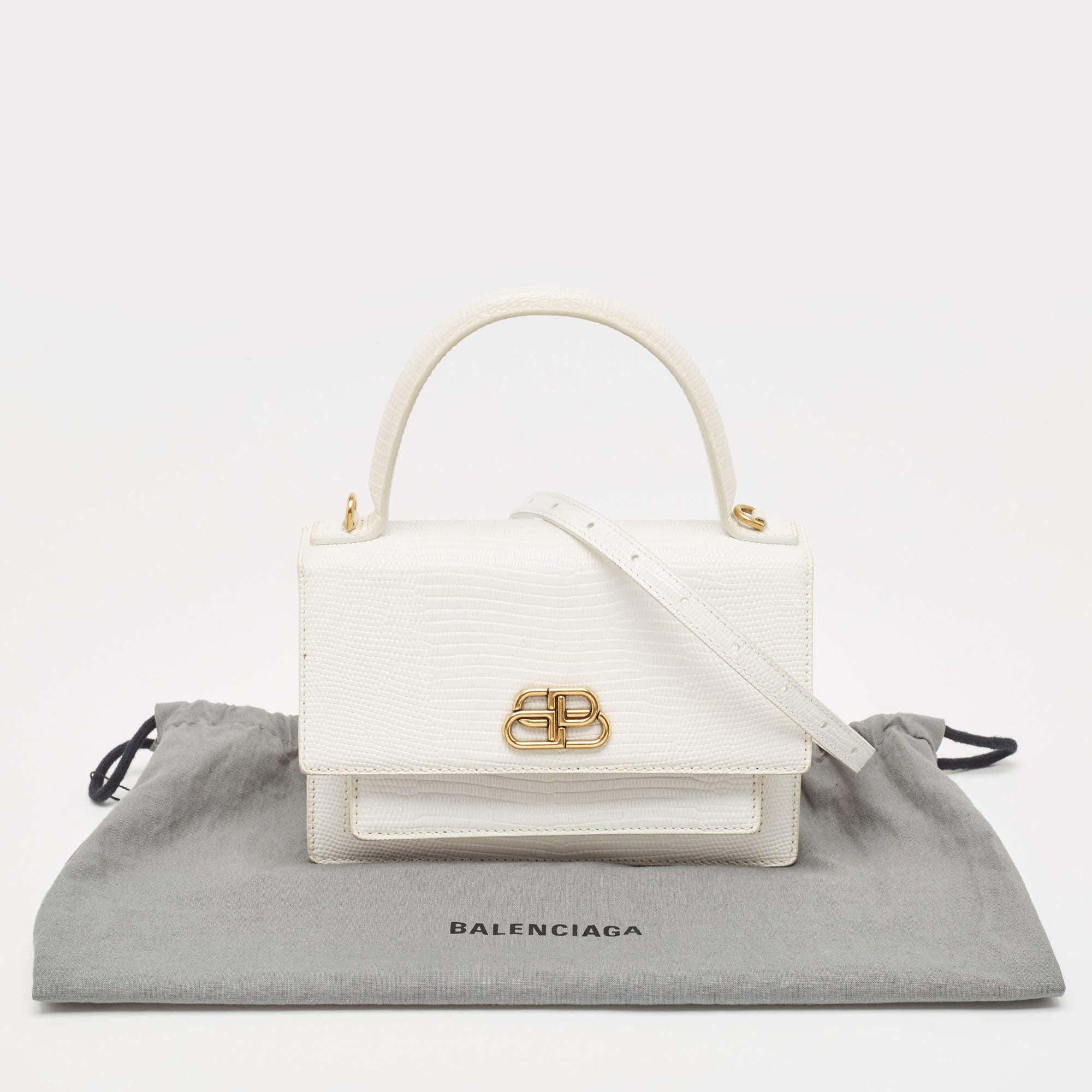 Balenciaga White Lizard Embossed Leather XS Sharp Top Handle Bag For Sale 6