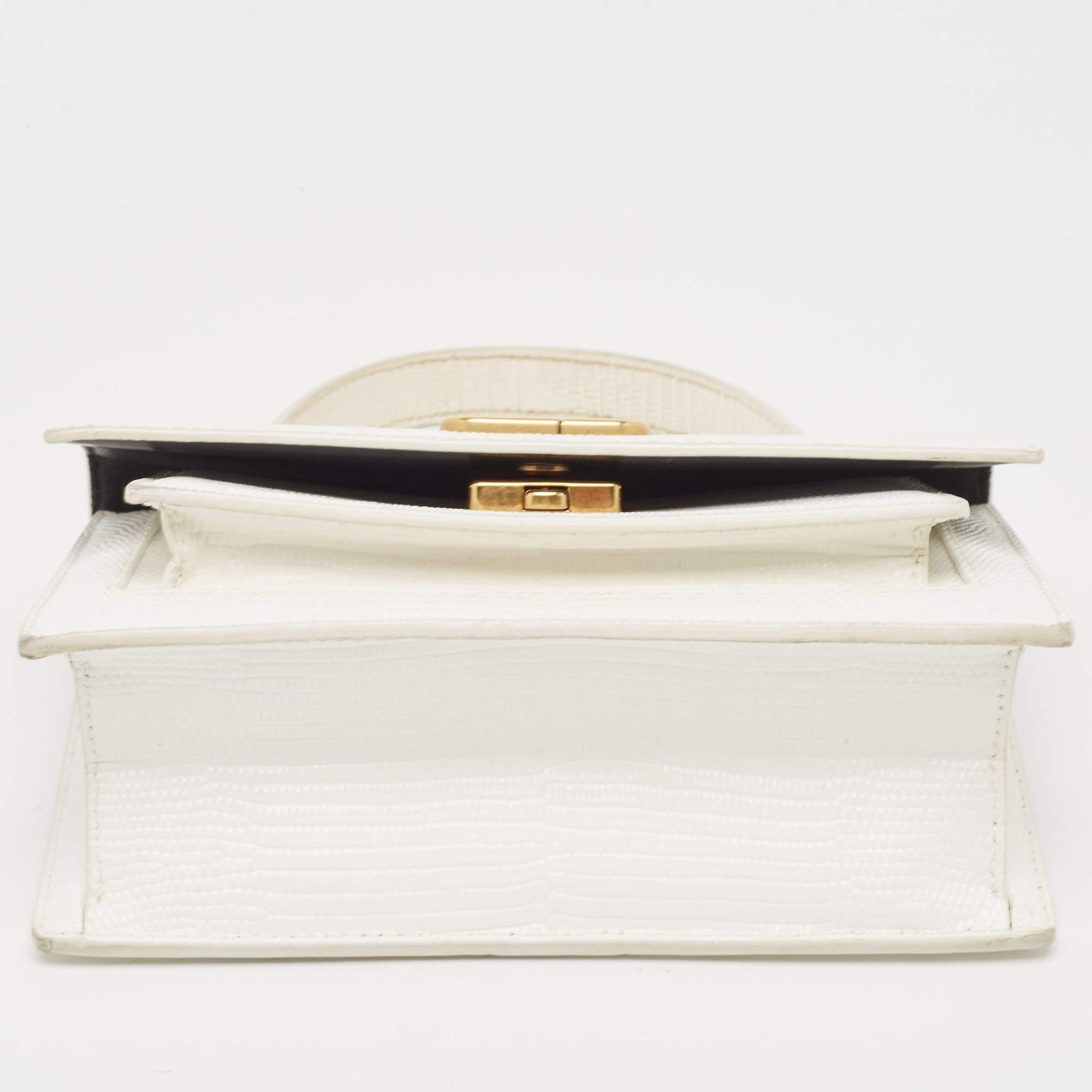 Balenciaga White Lizard Embossed Leather XS Sharp Top Handle Bag For Sale 12