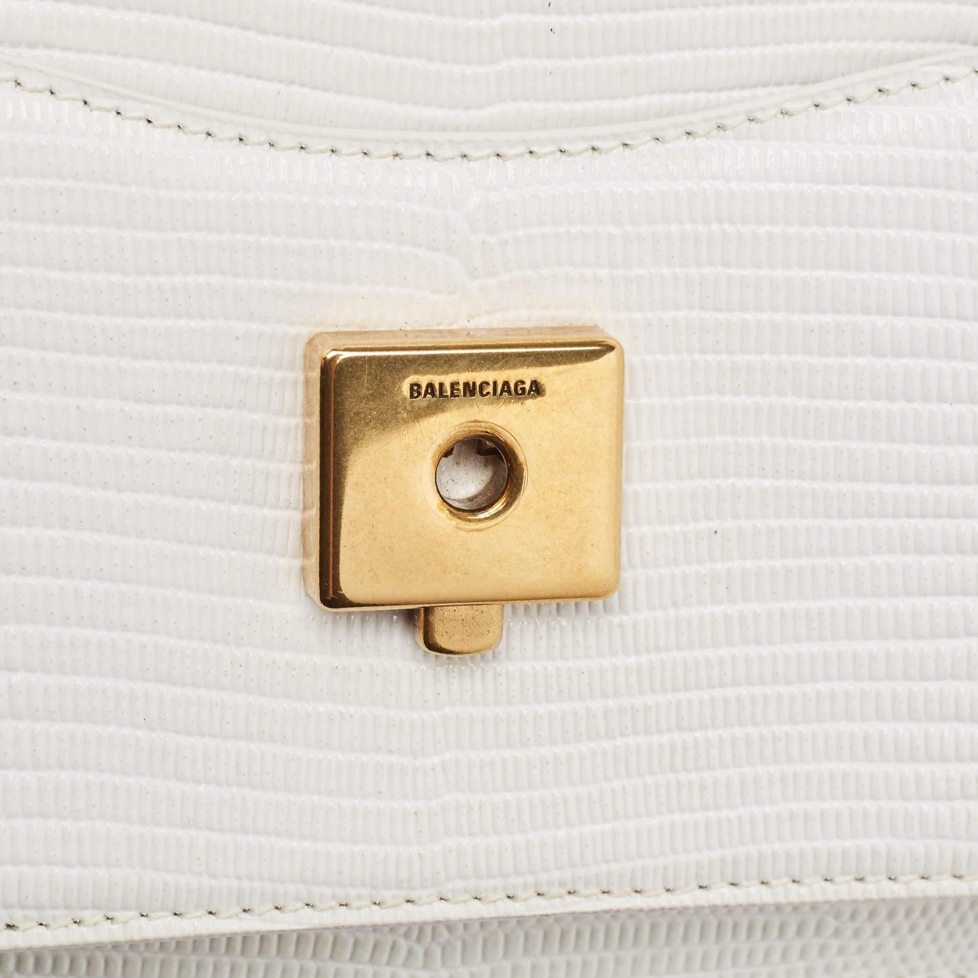Balenciaga White Lizard Embossed Leather XS Sharp Top Handle Bag 2
