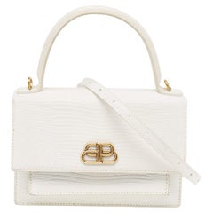 Balenciaga White Lizard Embossed Leather XS Sharp Top Handle Bag