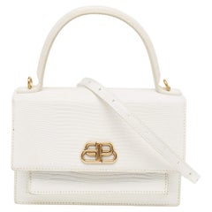 Sac à main Balenciaga en cuir embossé lézard blanc XS