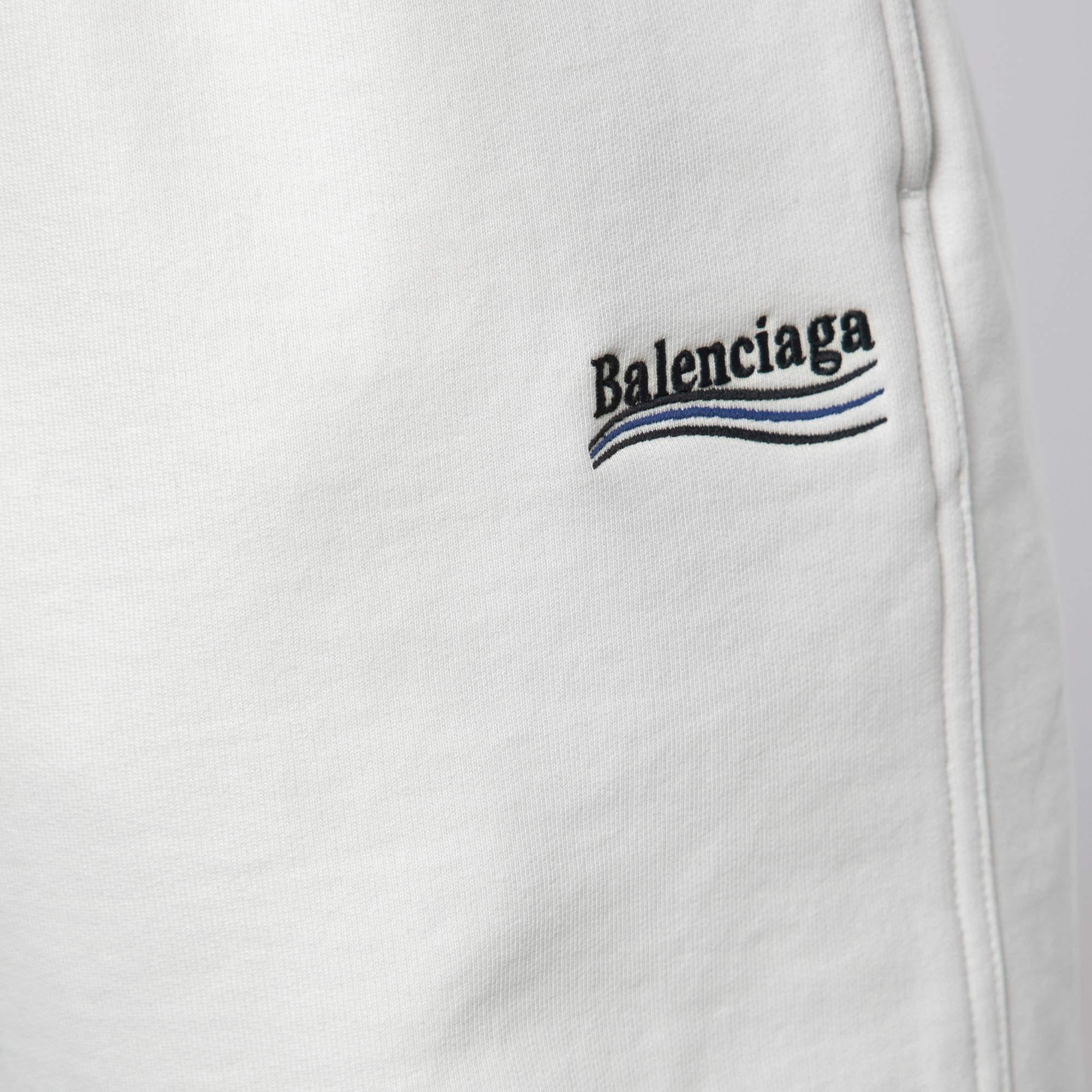 Gray Balenciaga White Logo Embroidered Cotton Shorts S For Sale