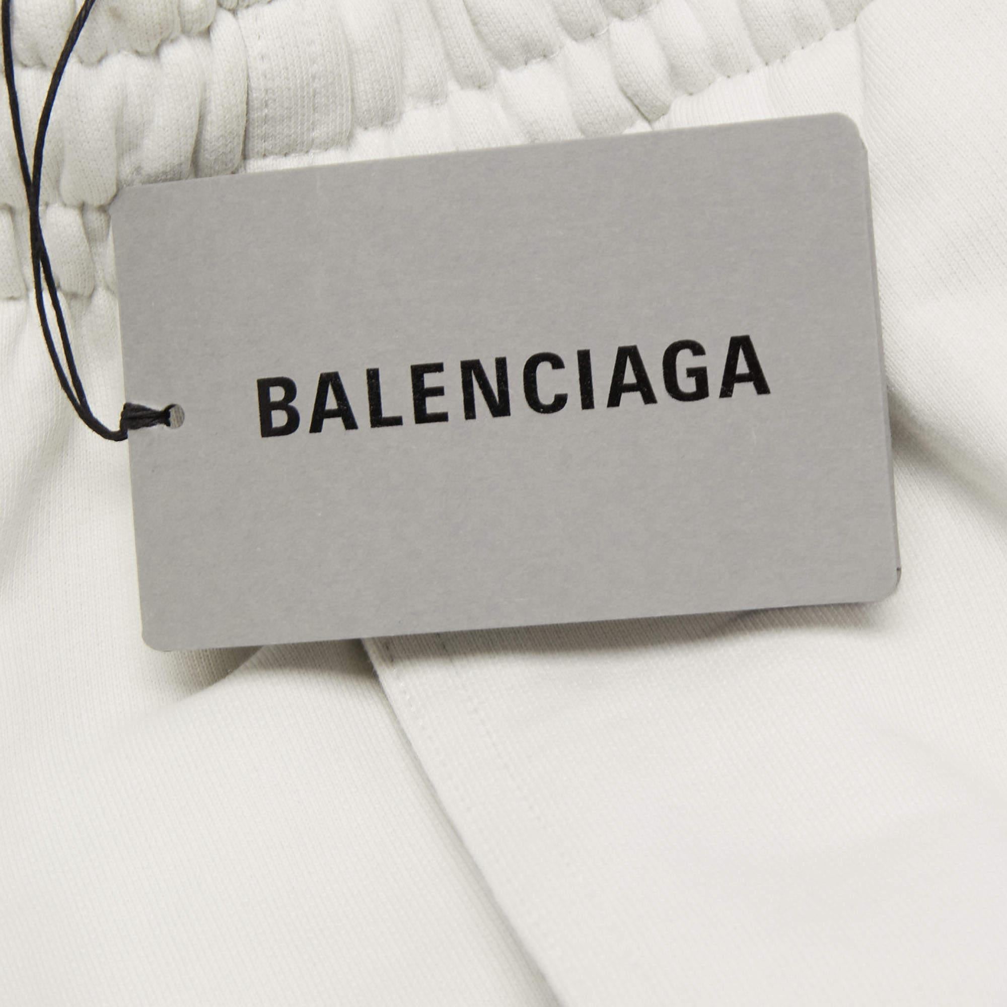 Balenciaga White Logo Embroidered Cotton Shorts S In Excellent Condition For Sale In Dubai, Al Qouz 2