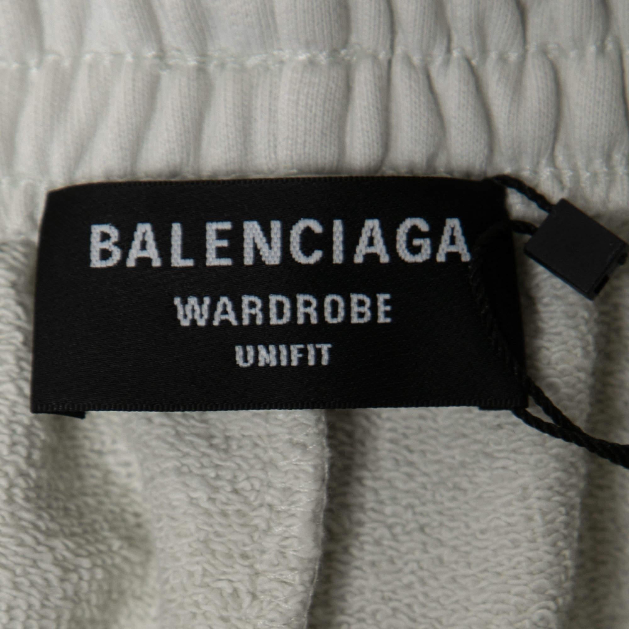 Men's Balenciaga White Logo Embroidered Cotton Shorts S For Sale