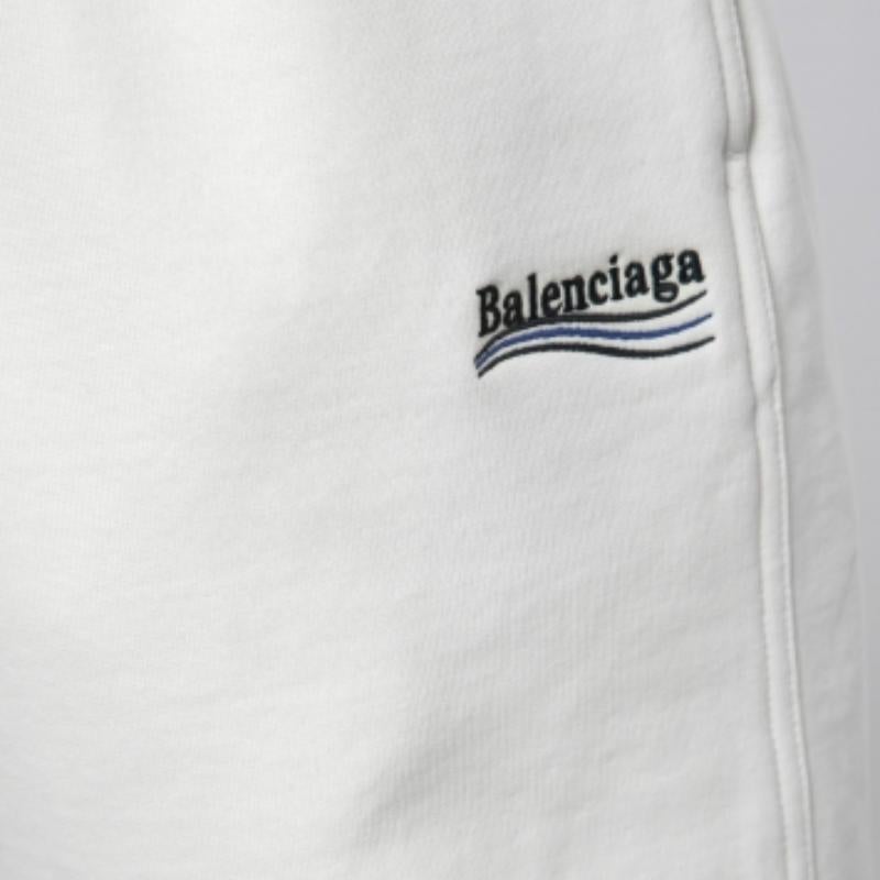 Balenciaga White Logo Embroidered Cotton Shorts S For Sale 1