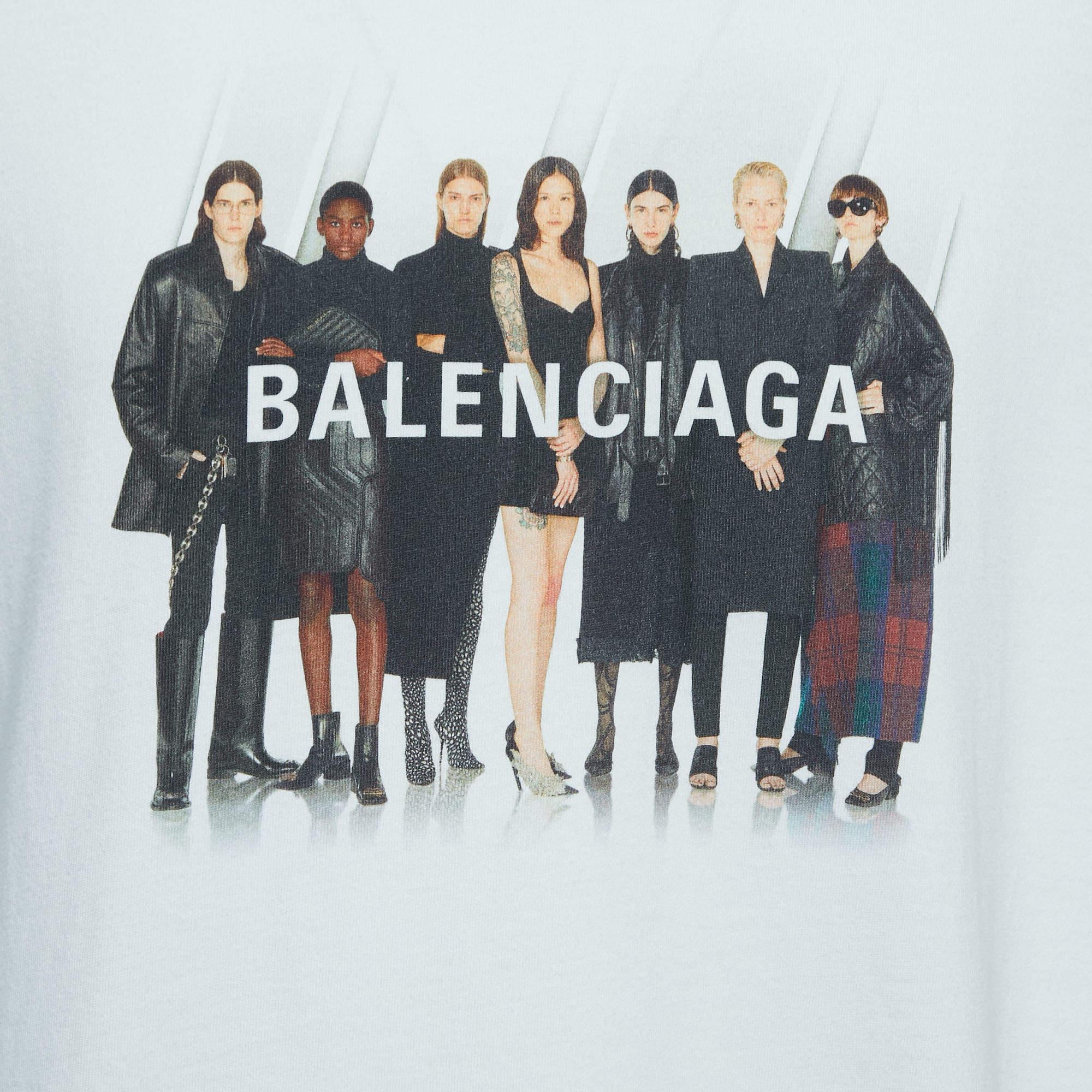 Balenciaga White Logo Print Cotton Crew Neck T-Shirt M For Sale 3