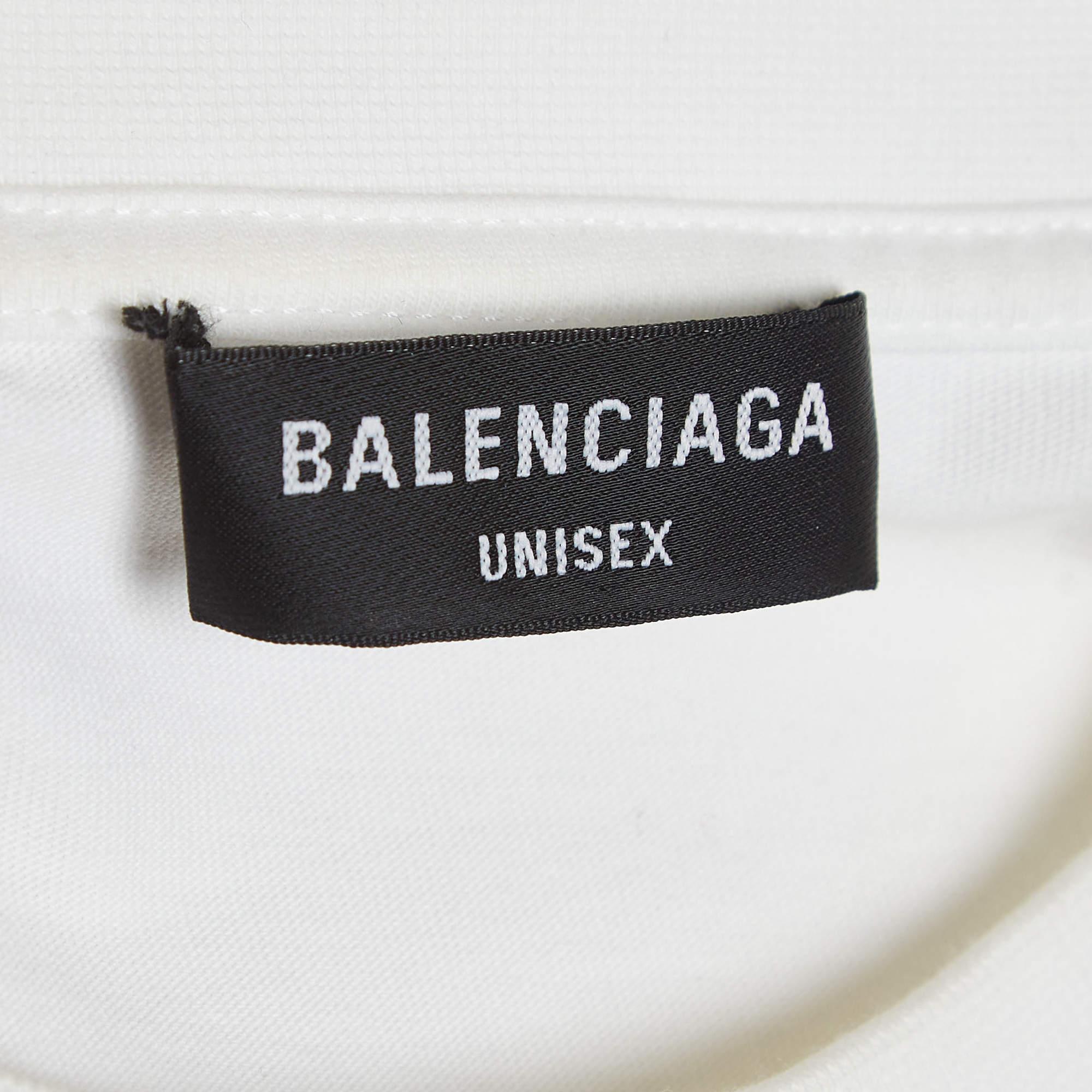 Balenciaga White Logo Print Cotton Half Sleeve T-Shirt S In Good Condition For Sale In Dubai, Al Qouz 2