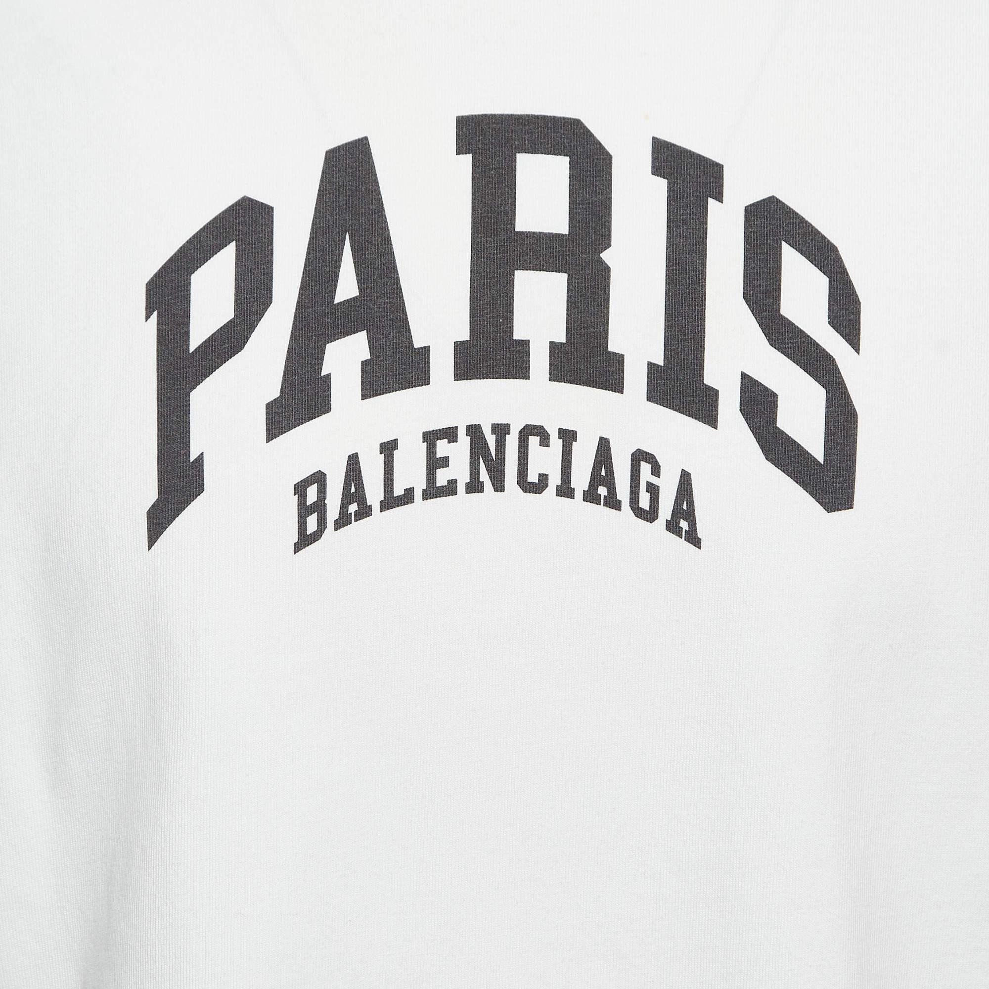 Balenciaga White Logo Print Cotton Half Sleeve T-Shirt S For Sale 1
