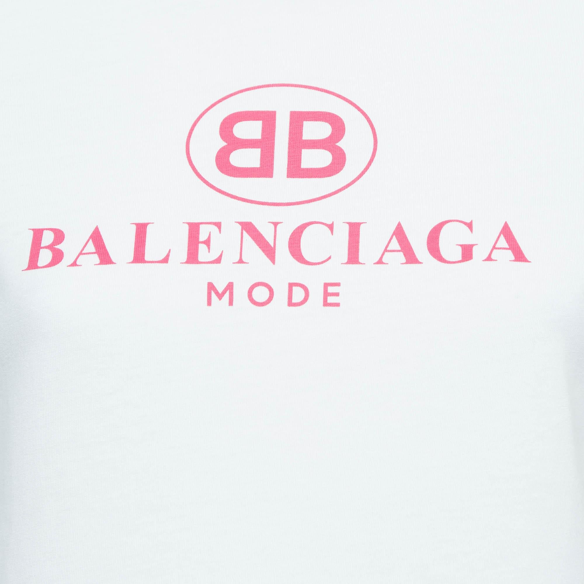 Gray Balenciaga White Logo Print Cotton Jersey T-Shirt S