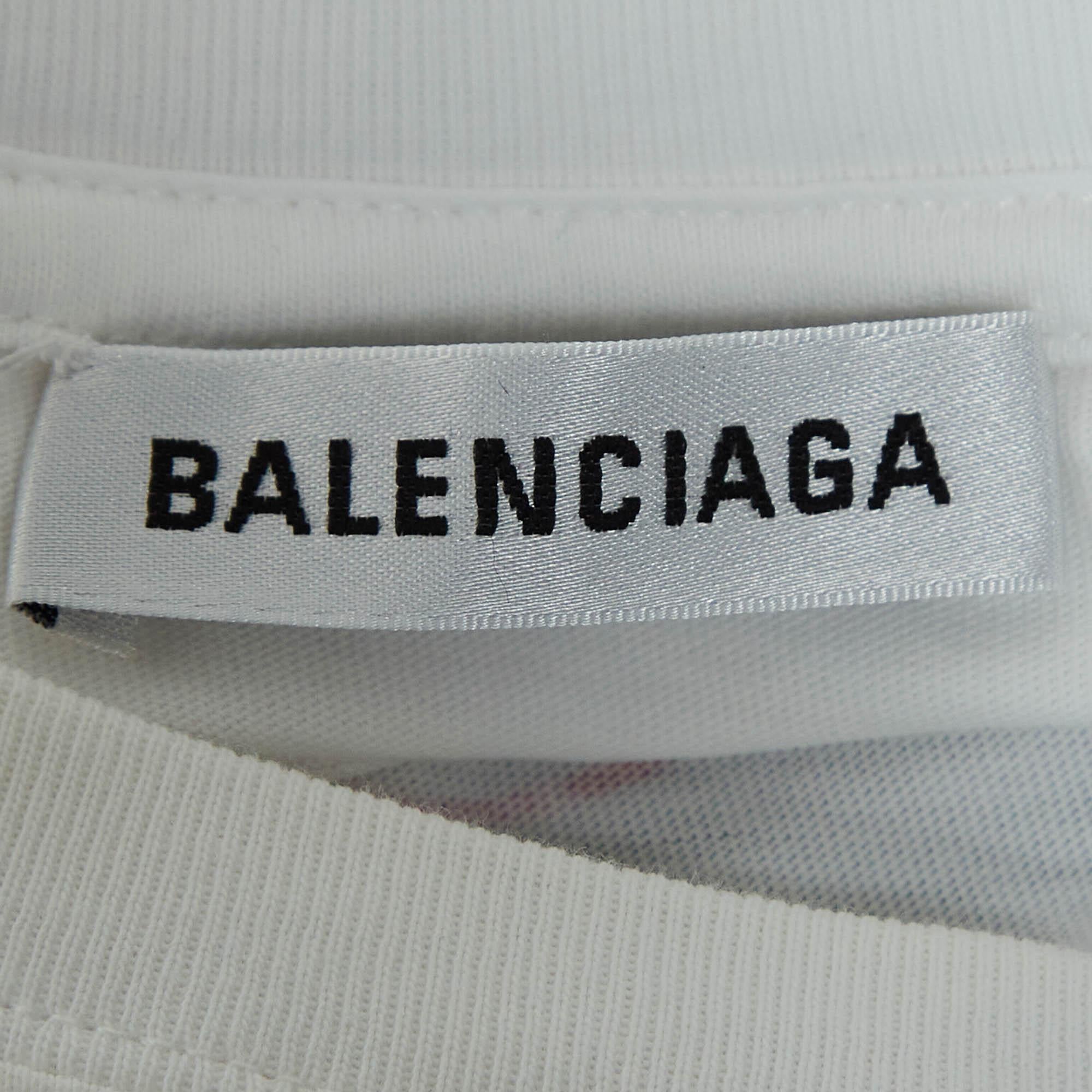 Balenciaga White Logo Print Cotton Jersey T-Shirt S In Good Condition In Dubai, Al Qouz 2