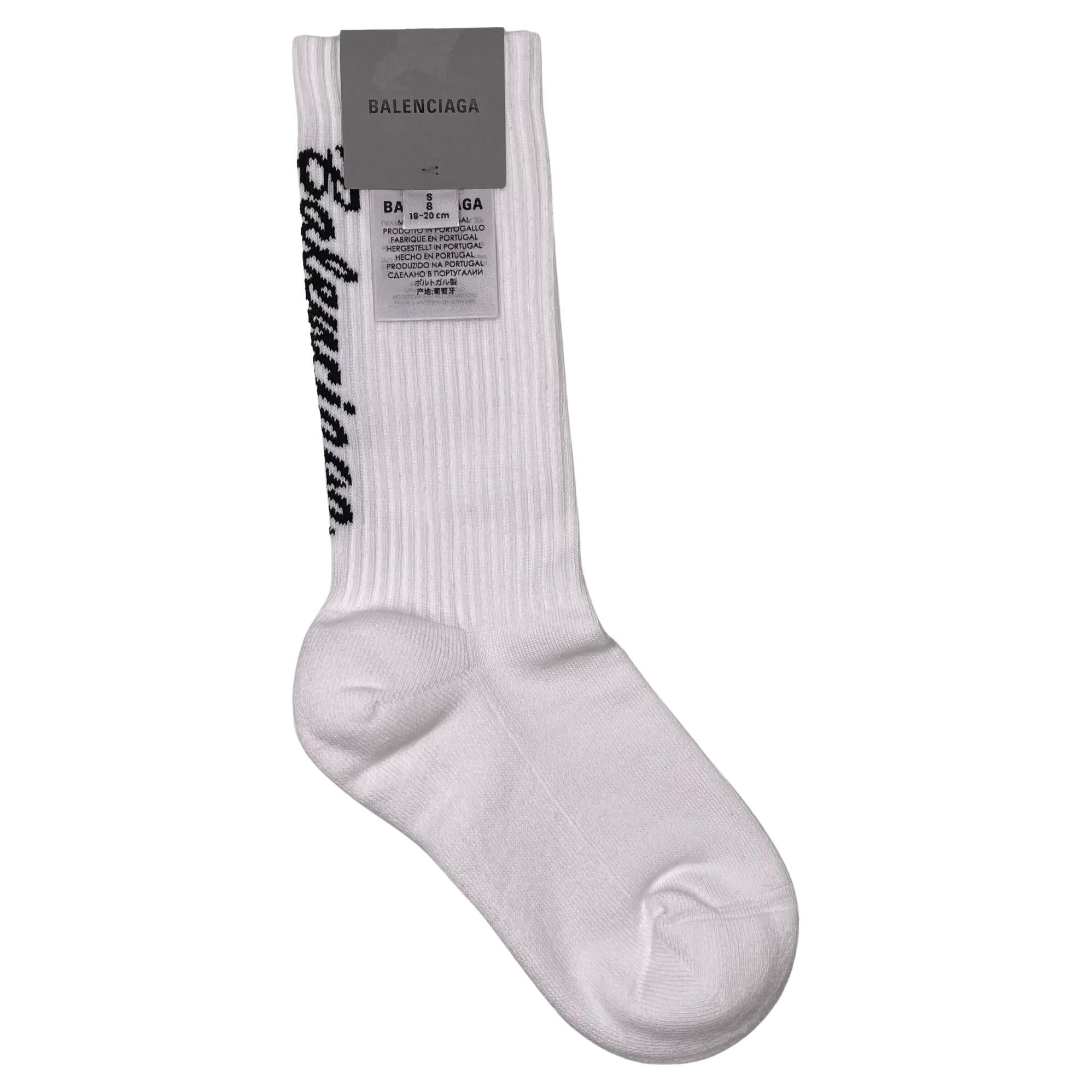 Balenciaga White Logo Typo Tennis Socks (Small)
