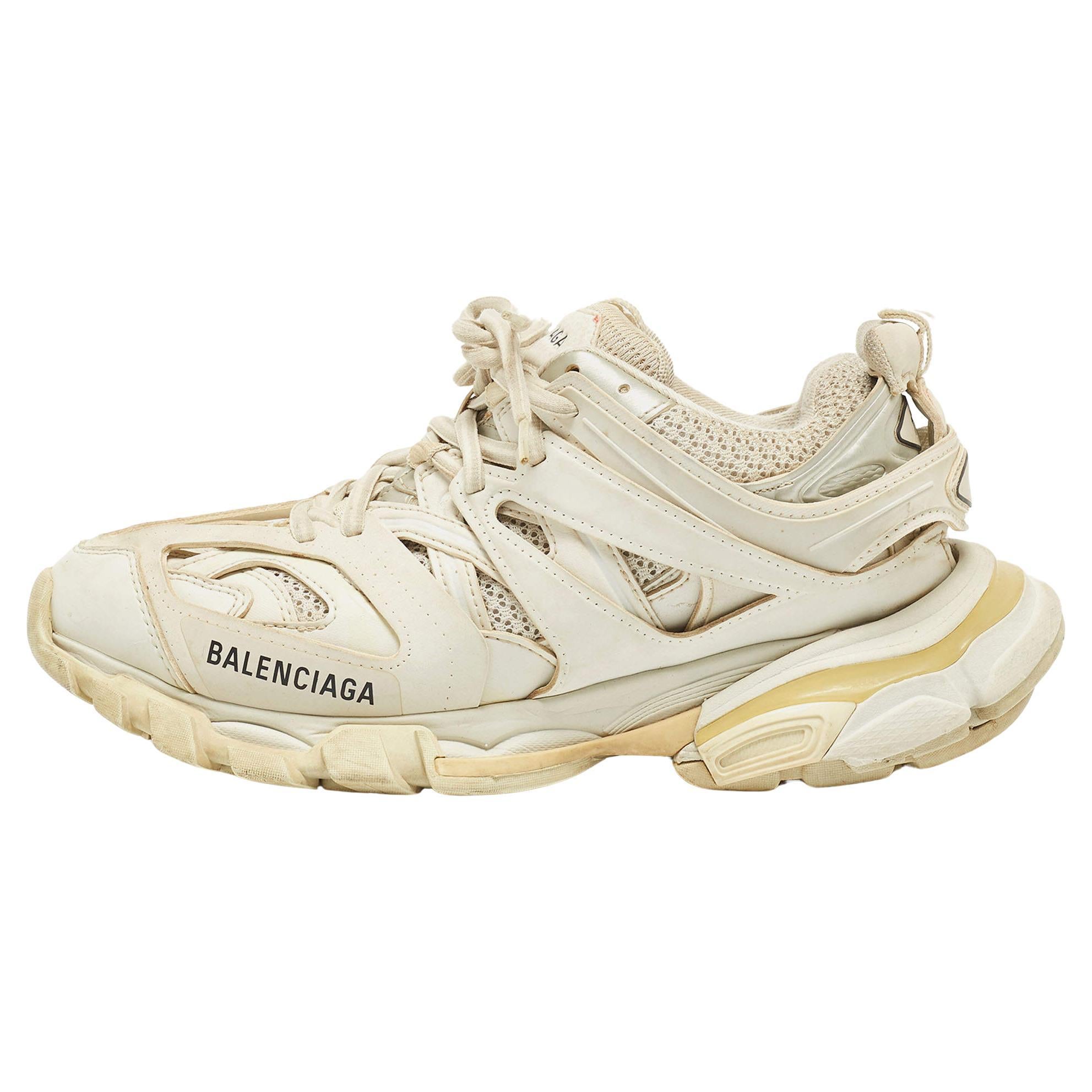 Balenciaga White Mesh and Faux Leather Track Sneakers Size 38