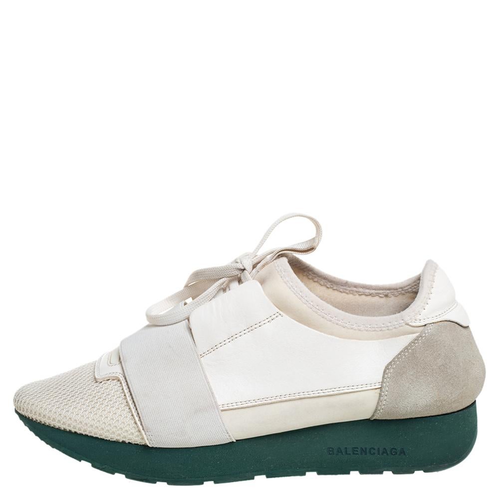 Balenciaga - Baskets basses de course en cuir et maille blanche, taille 37 Pour femmes en vente