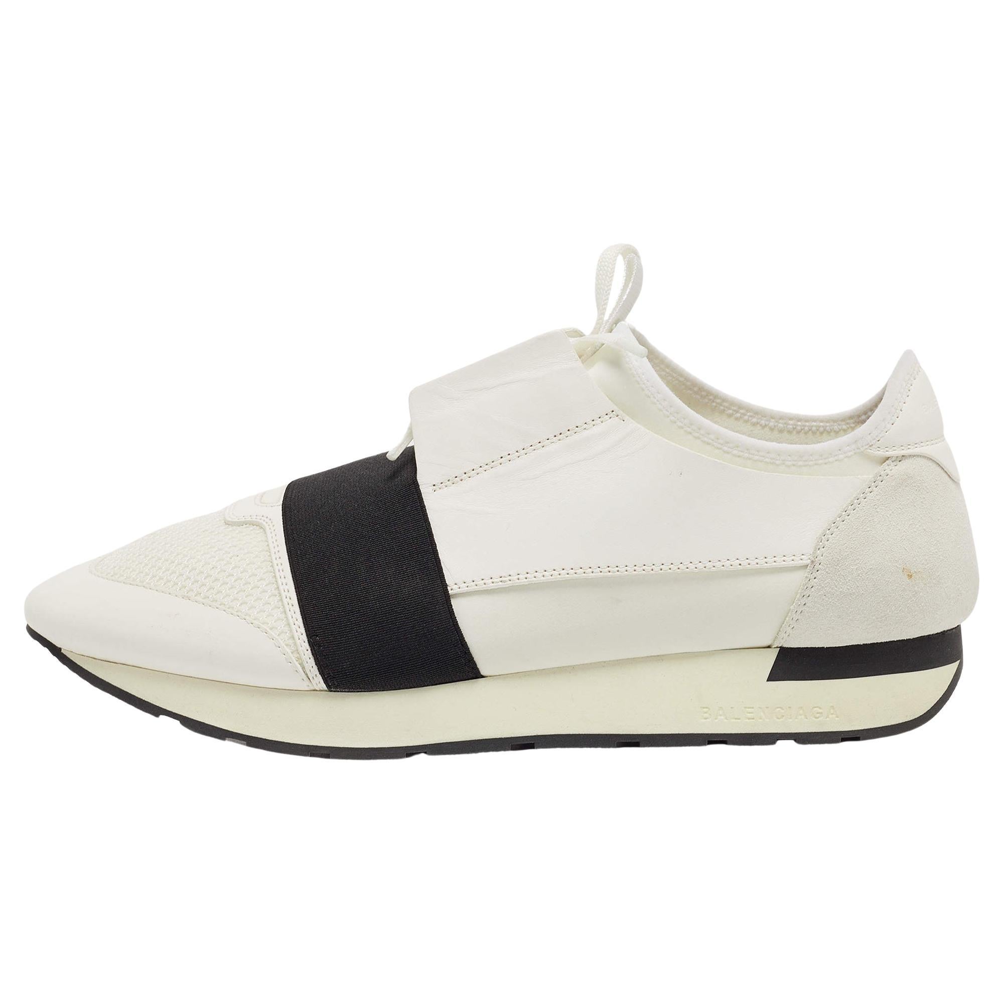 Balenciaga White Mesh and Leather Race Runner Sneakers Size 43 For Sale