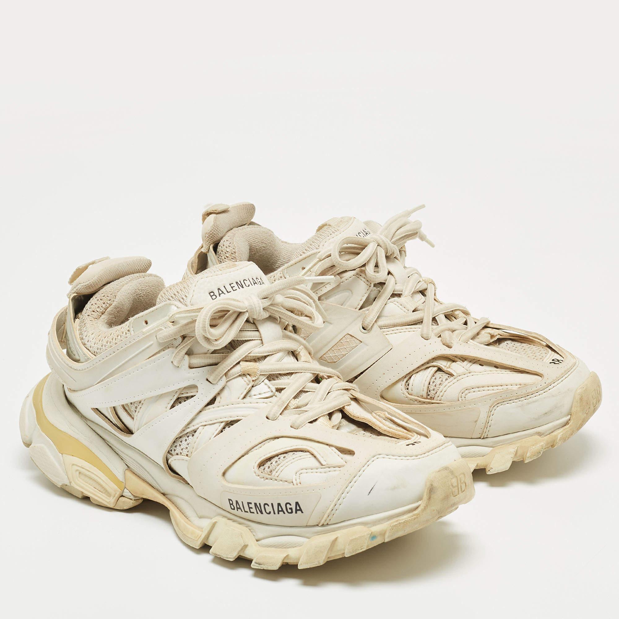 Balenciaga White Mesh and Leather Track Sneakers  1