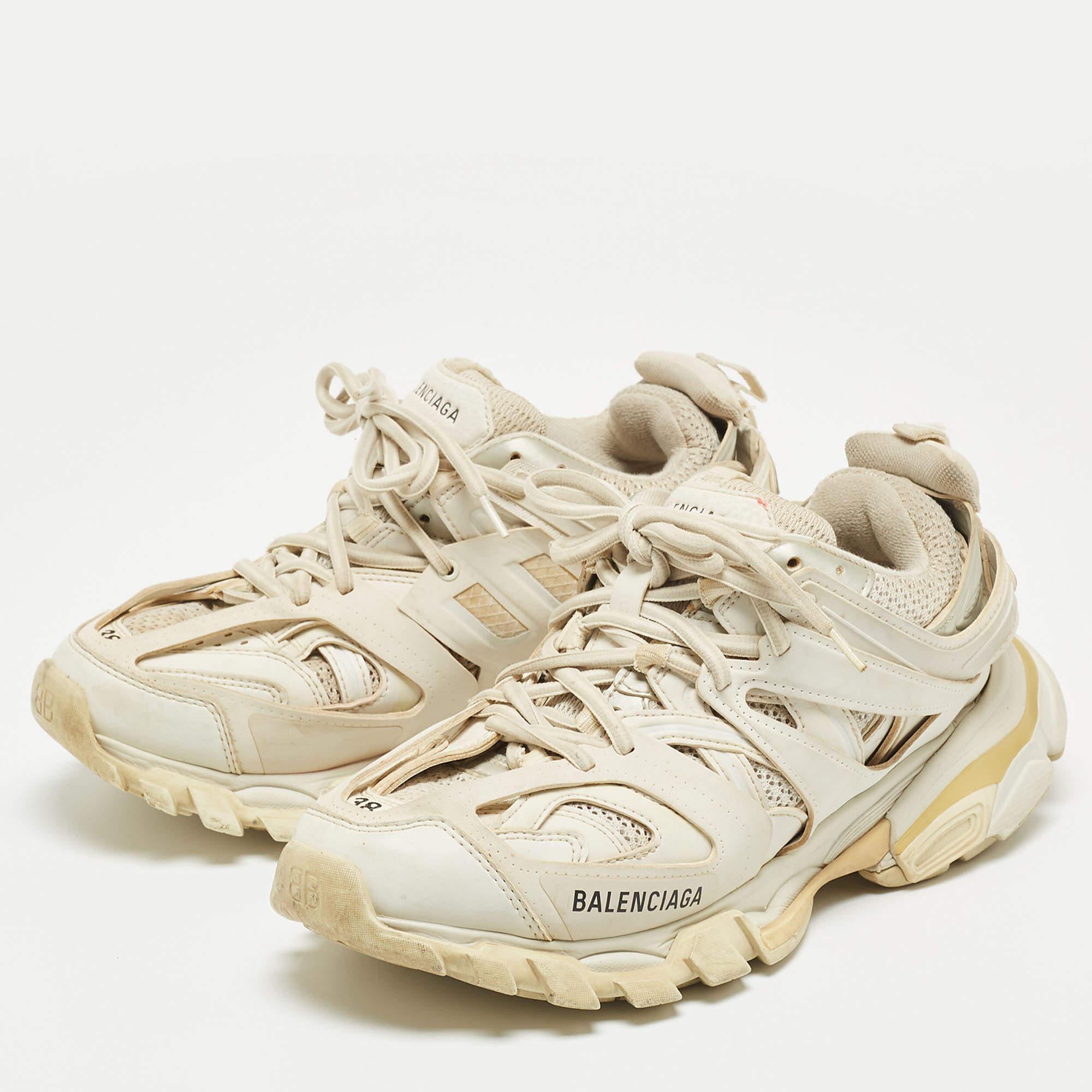 Balenciaga White Mesh and Leather Track Sneakers  2
