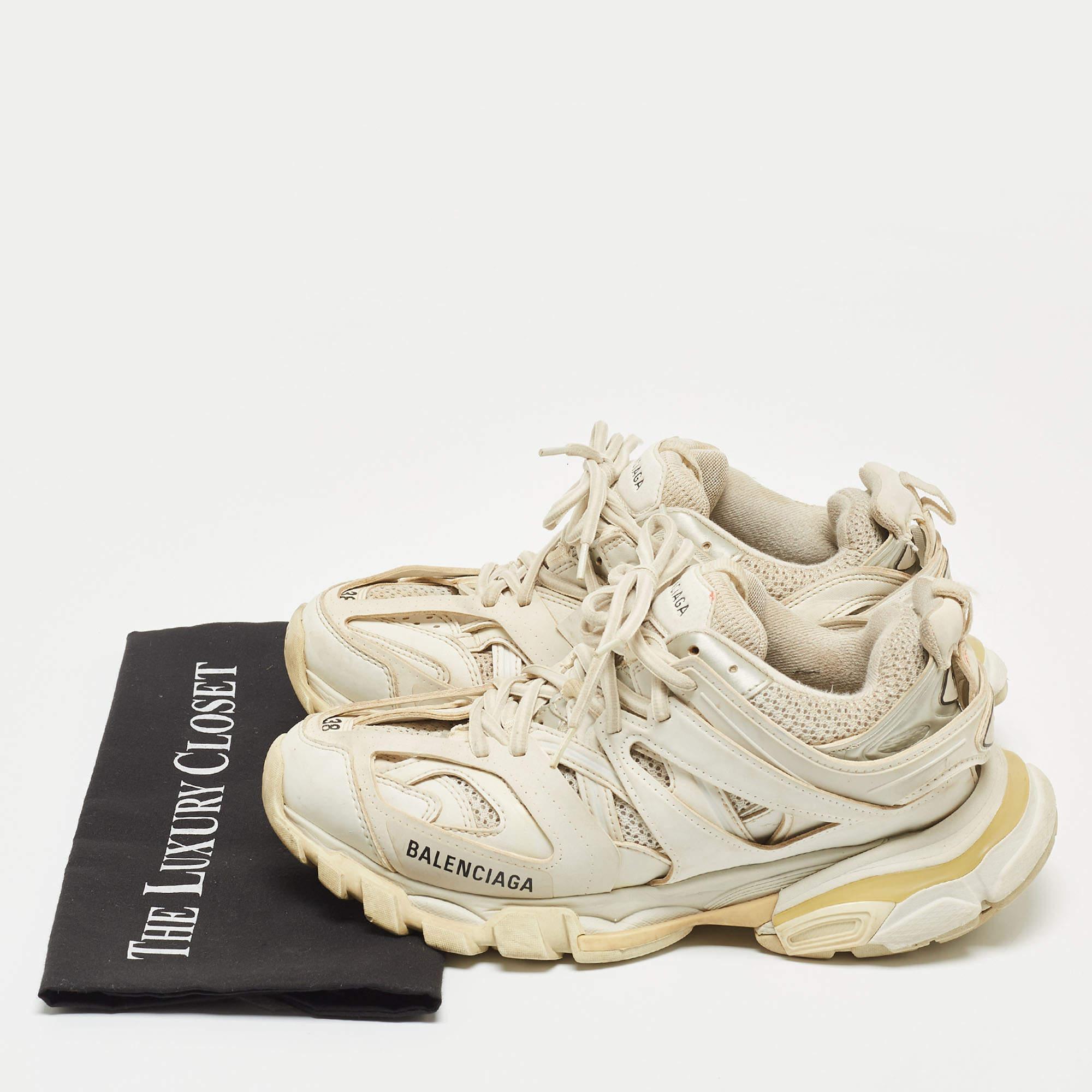 Balenciaga White Mesh and Leather Track Sneakers  4
