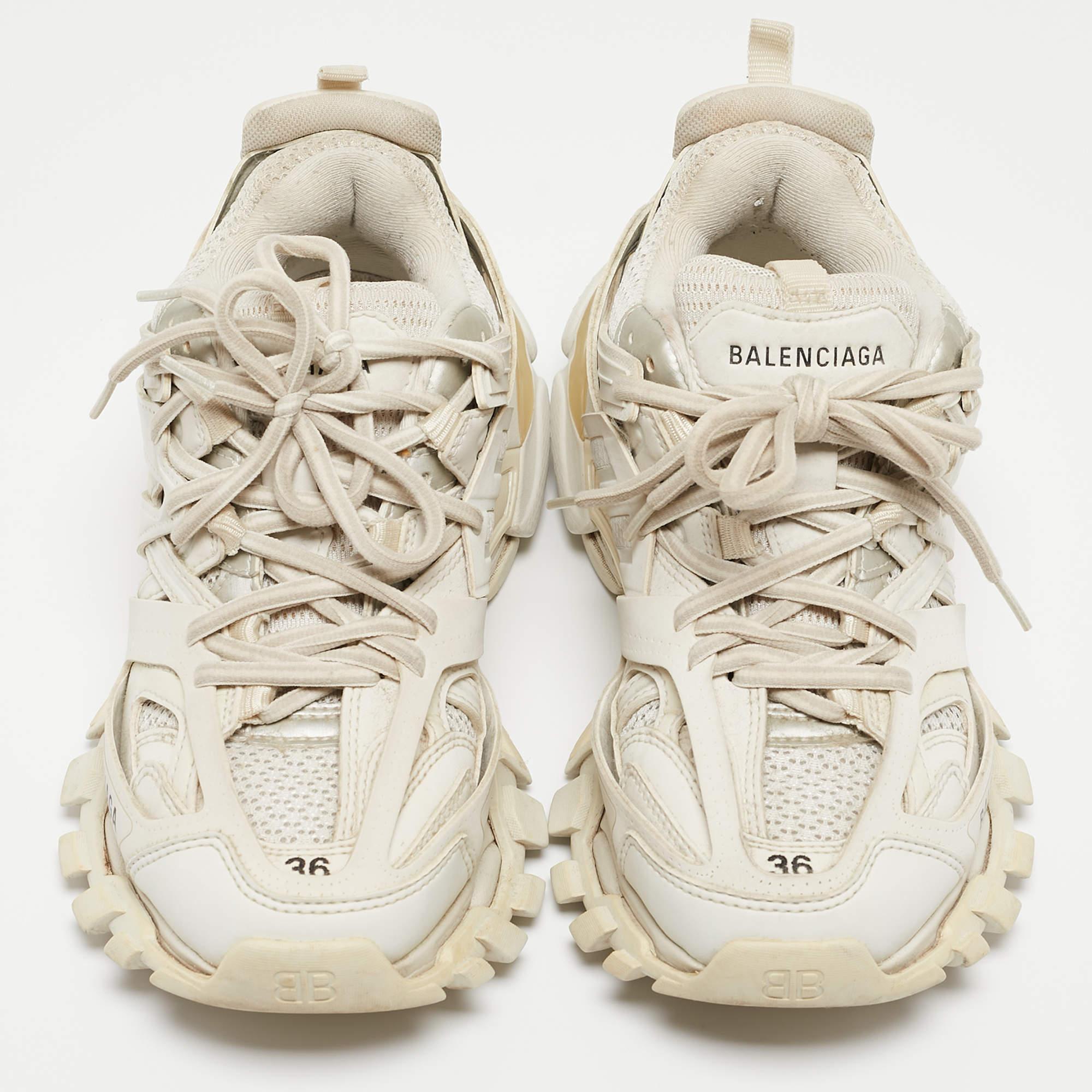 Balenciaga White Mesh and Leather Track Sneakers Size 36 In Fair Condition For Sale In Dubai, Al Qouz 2