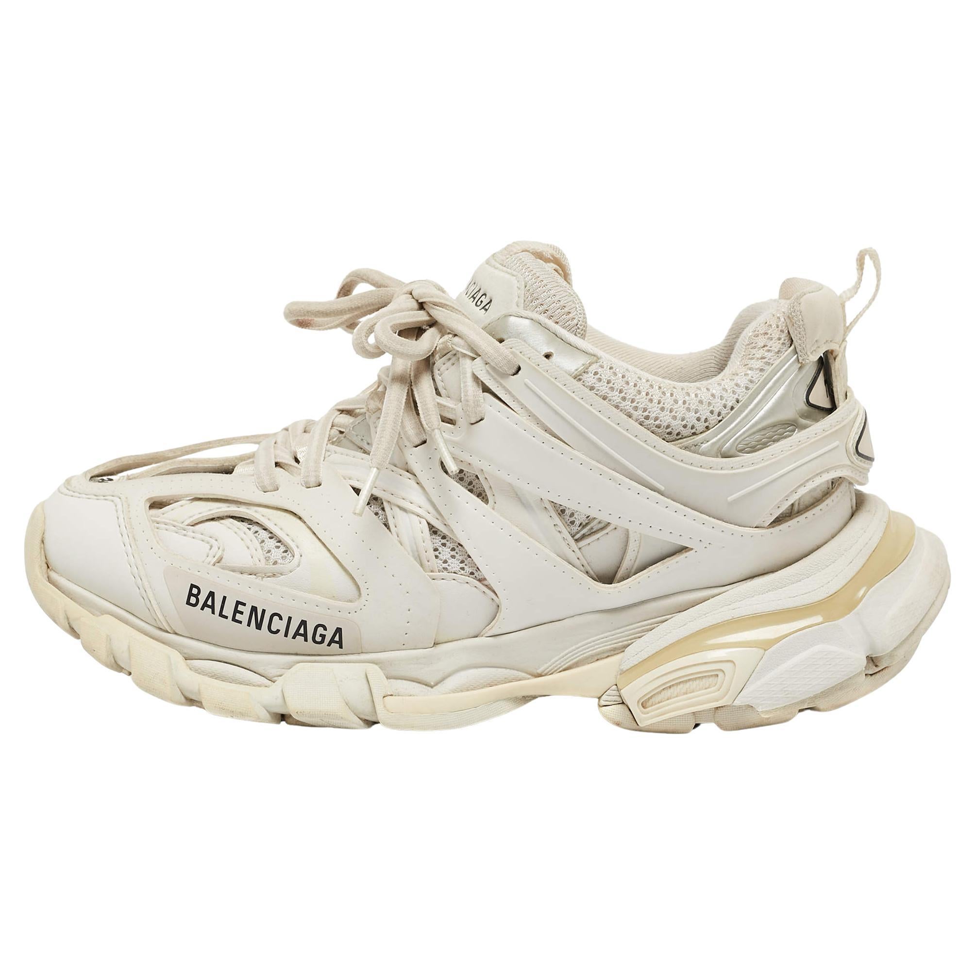 Balenciaga White Mesh and Leather Track Sneakers Size 36 For Sale