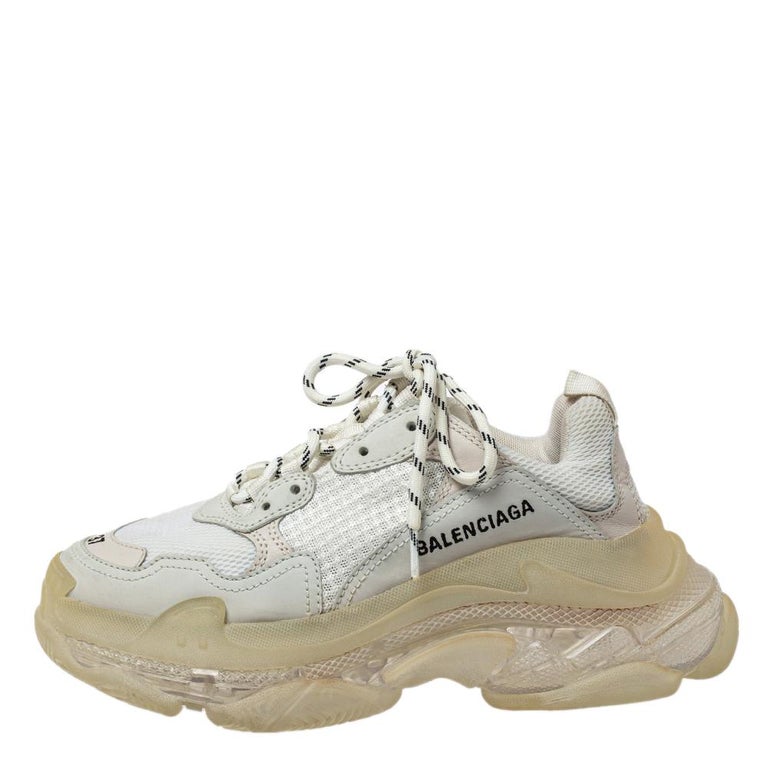 Balenciaga White Mesh And Leather Triple S Clear Sole Low Top Sneakers ...