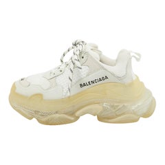 Balenciaga White Mesh and Leather Triple S Clear Sole Sneakers Size 34