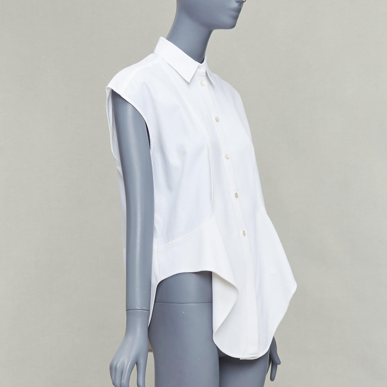 Gray BALENCIAGA white mixed fabric drape cap sleeves collared shirt FR36 S For Sale