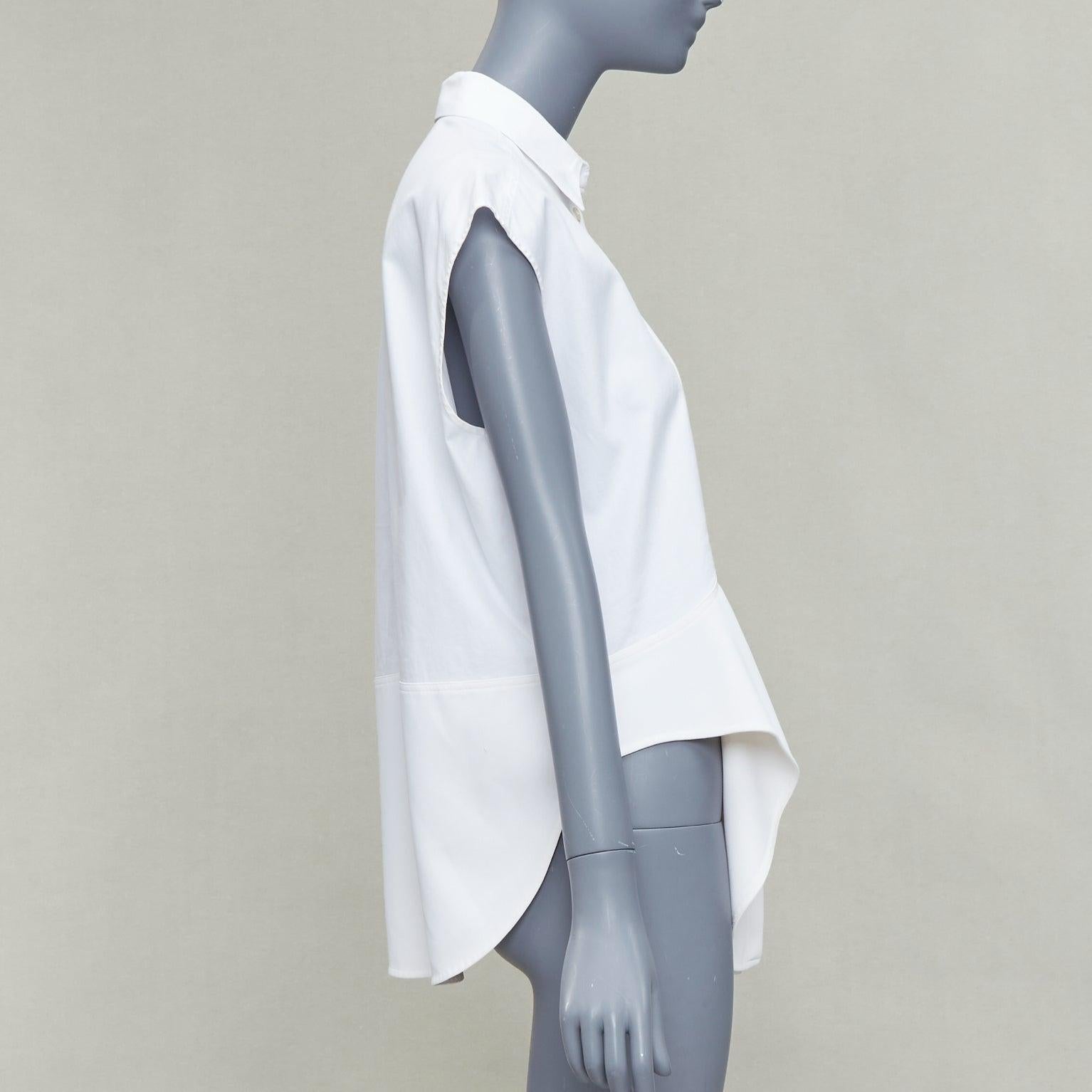 BALENCIAGA white mixed fabric drape cap sleeves collared shirt FR36 S In Fair Condition For Sale In Hong Kong, NT