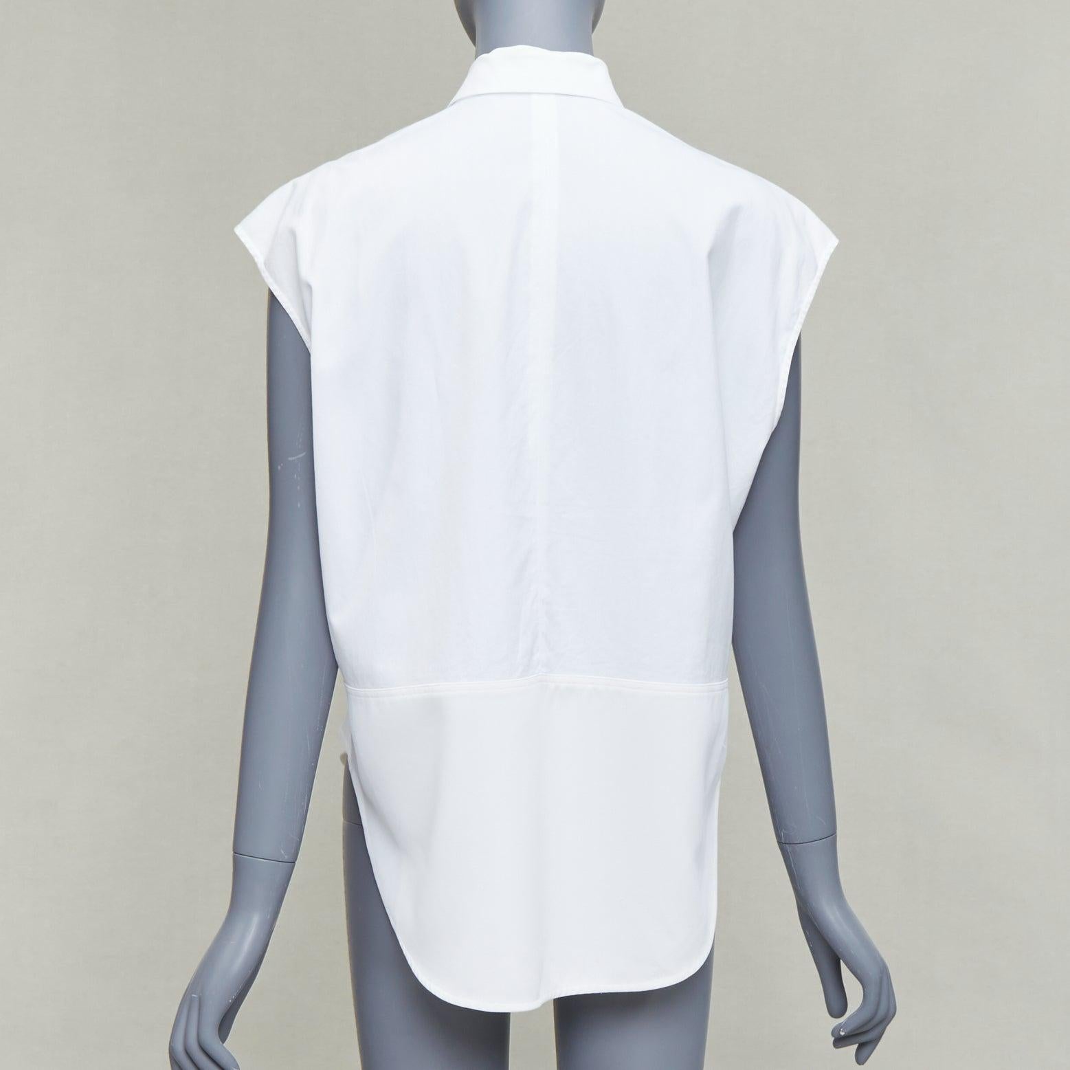 Women's BALENCIAGA white mixed fabric drape cap sleeves collared shirt FR36 S For Sale