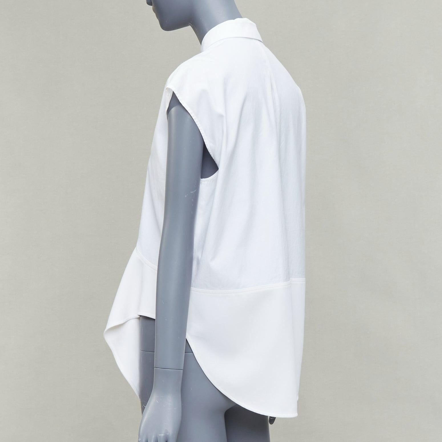 BALENCIAGA white mixed fabric drape cap sleeves collared shirt FR36 S For Sale 1