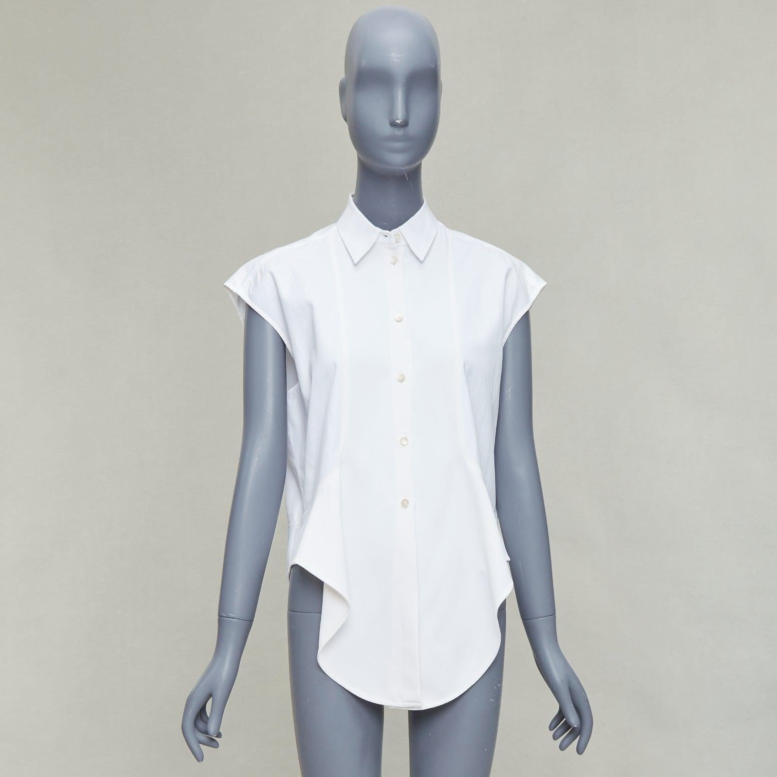 BALENCIAGA white mixed fabric drape cap sleeves collared shirt FR36 S For Sale 4