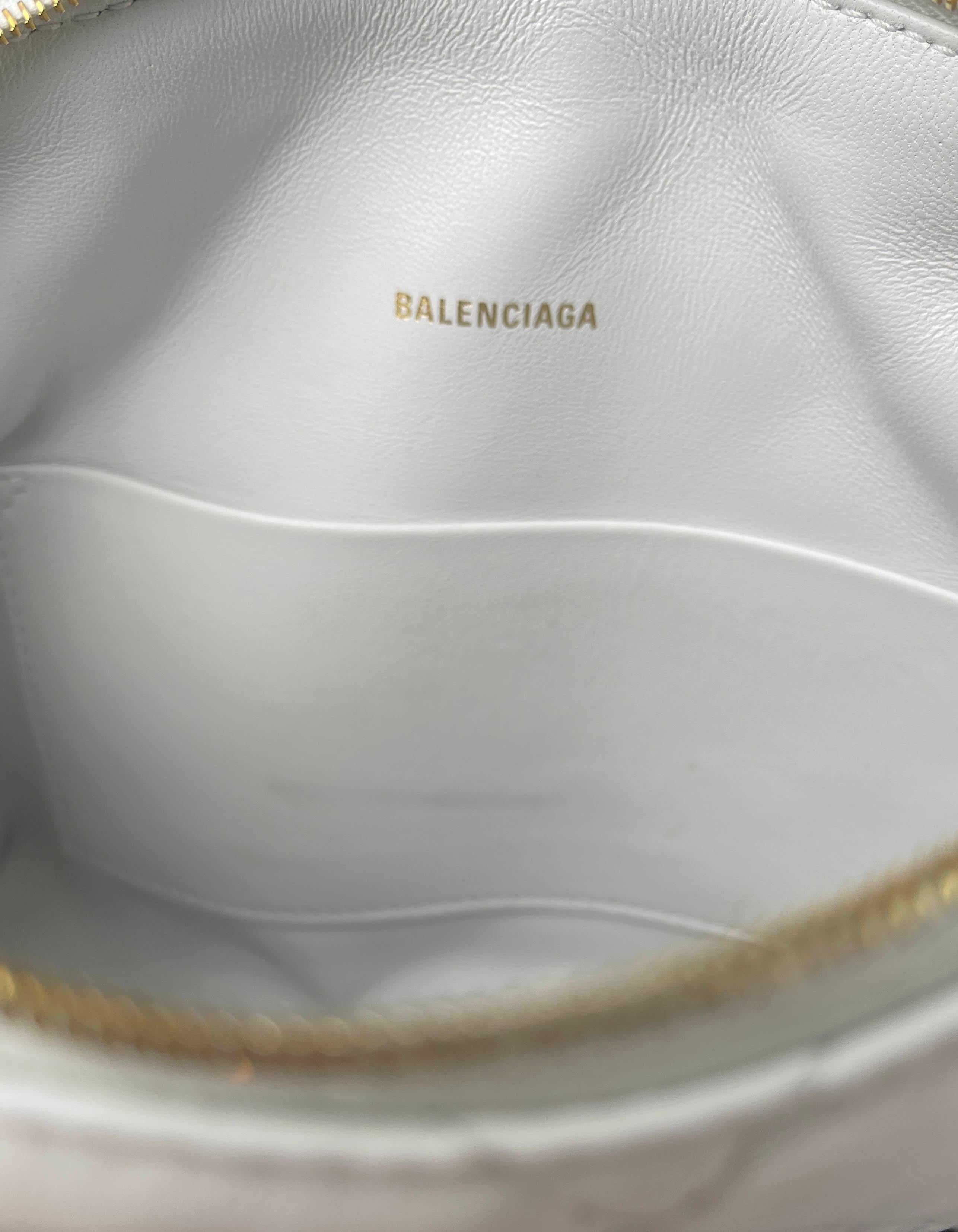 Balenciaga White Nappa Calfskin Leather B Dot Quilted Camera Crossbody Bag 3