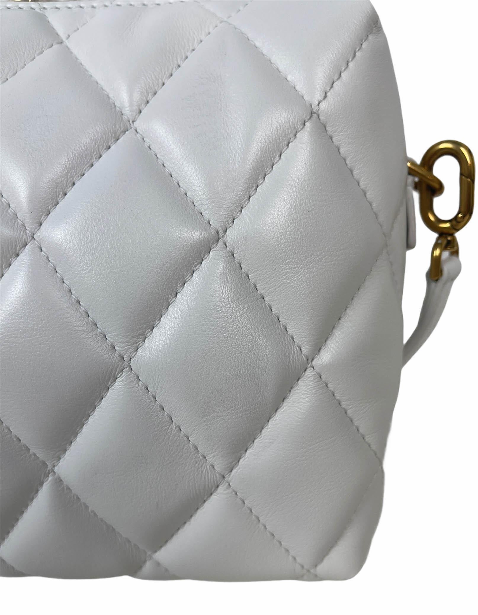 Women's Balenciaga White Nappa Calfskin Leather B Dot Quilted Camera Crossbody Bag