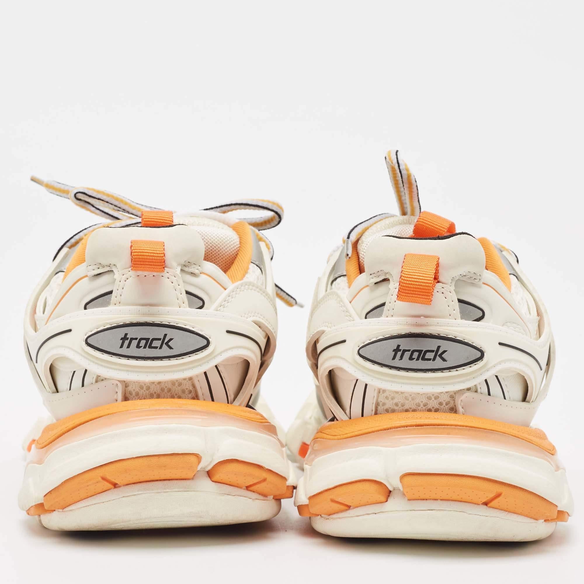 Women's Balenciaga White/Orange Leather and Mesh Track Low Top Sneakers Size 36