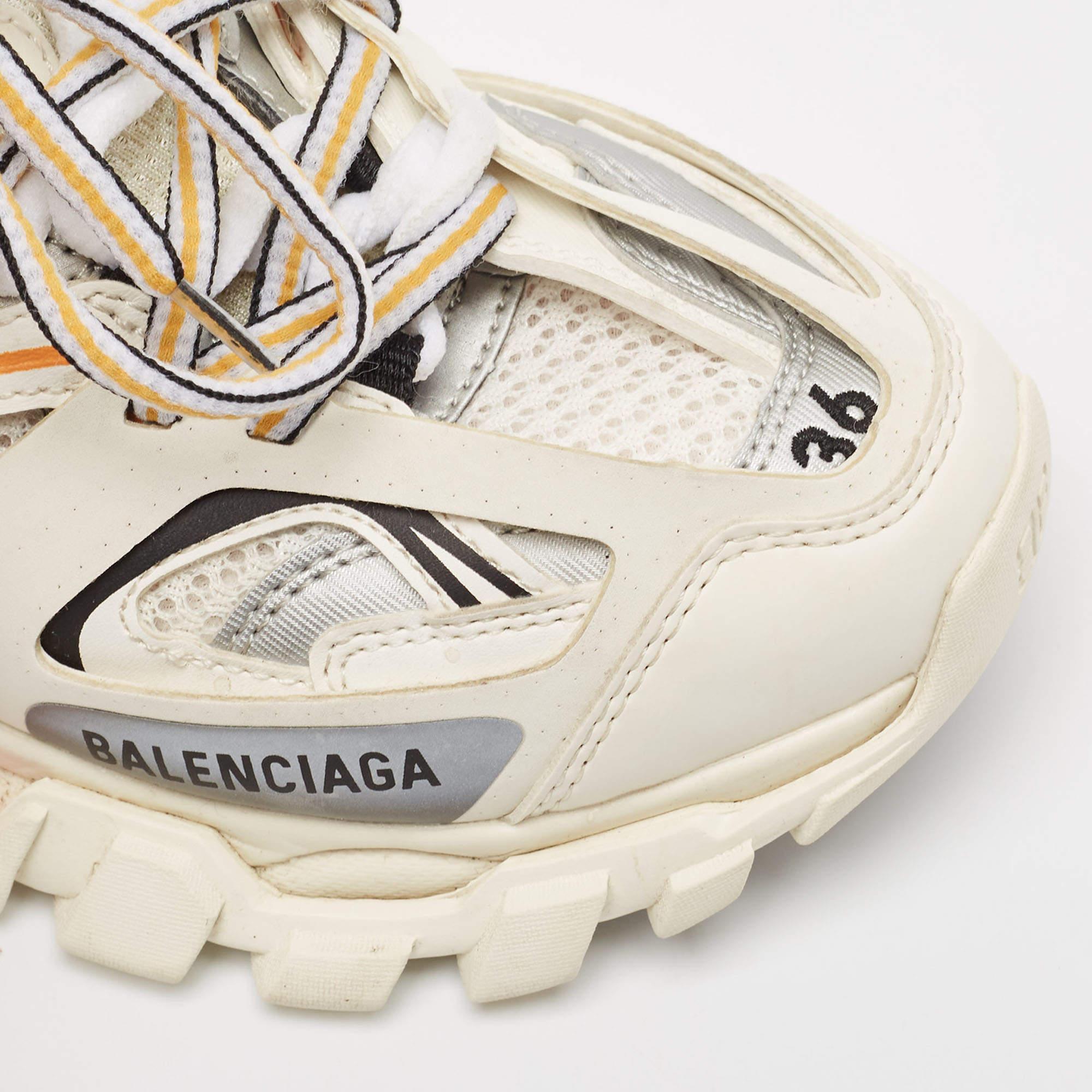 Balenciaga White/Orange Leather and Mesh Track Low Top Sneakers Size 36 2