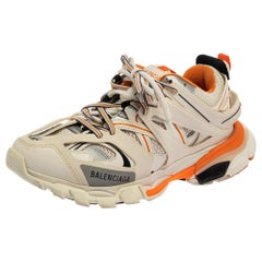 Used Balenciaga White/Orange Leather And Mesh Track Sneakers Size 40