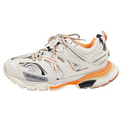 Balenciaga White/Orange Leather, Neoprene and Mesh Track Sneakers Size 40