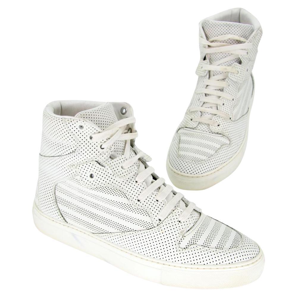 Balenciaga White Perforated Leather Hi Top Mens Sneakers BG-S0917P-0190 For Sale