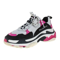 Balenciaga Weiß/Pink Leder und Mesh Triple S Low Top Sneaker Größe 38