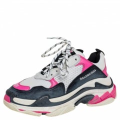 Balenciaga White/Pink Leather and Mesh Triple S Platform Sneakers Size 38