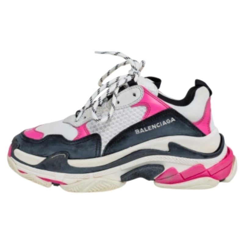 Balenciaga White/Pink Leather and Mesh Triple S Platform Sneakers Size 38