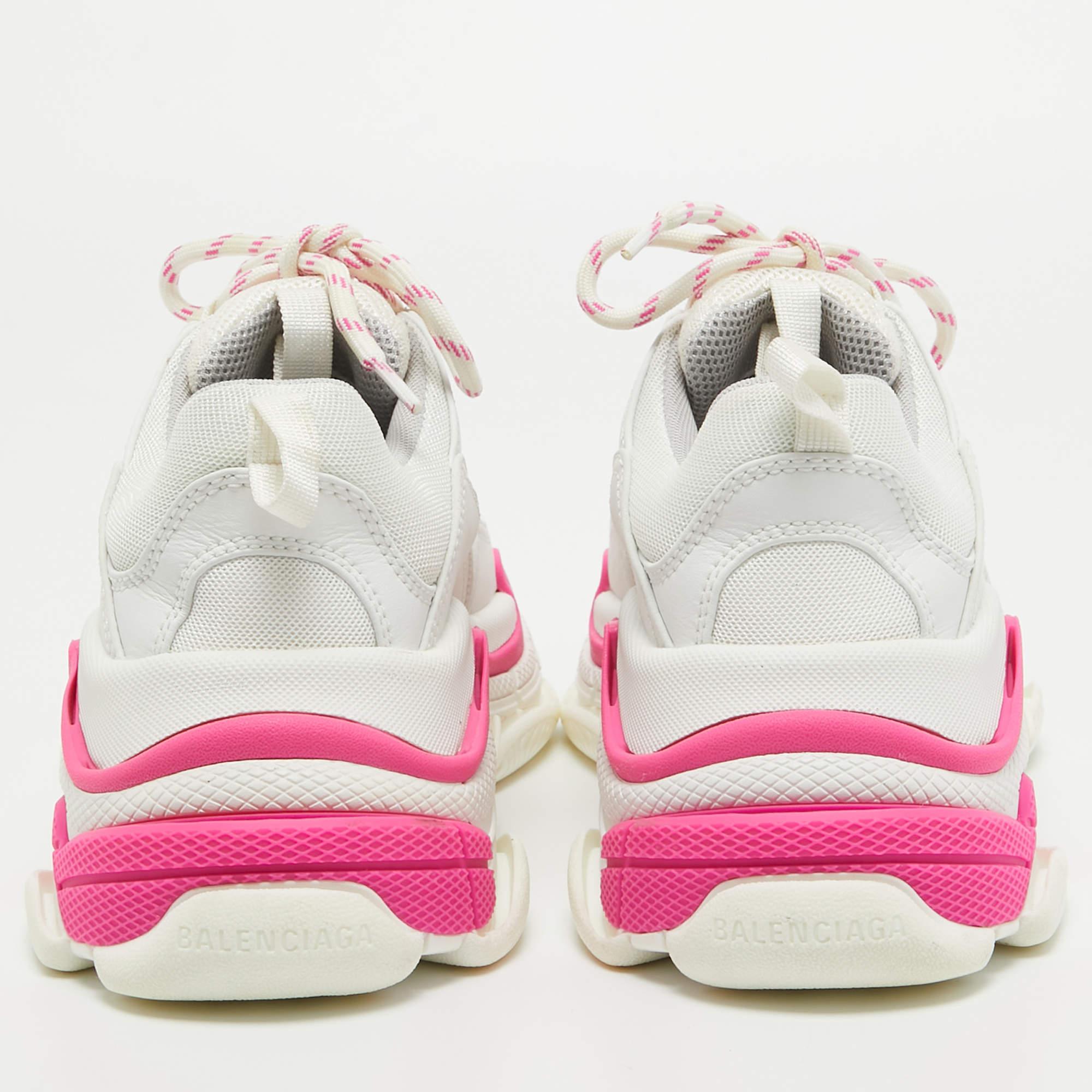 Balenciaga White/Pink Leather and Mesh Triple S Sneakers Size 39 2