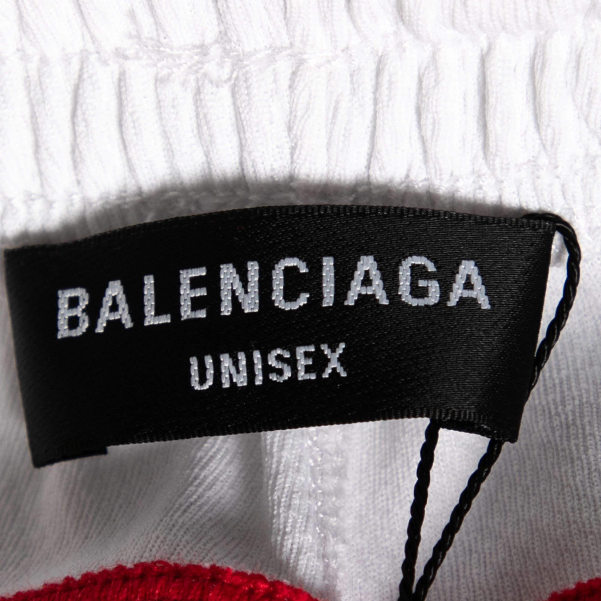 Balenciaga Weiße bedruckte Stretch-Strick-Shorts mit Logo XS im Zustand „Neu“ im Angebot in Dubai, Al Qouz 2