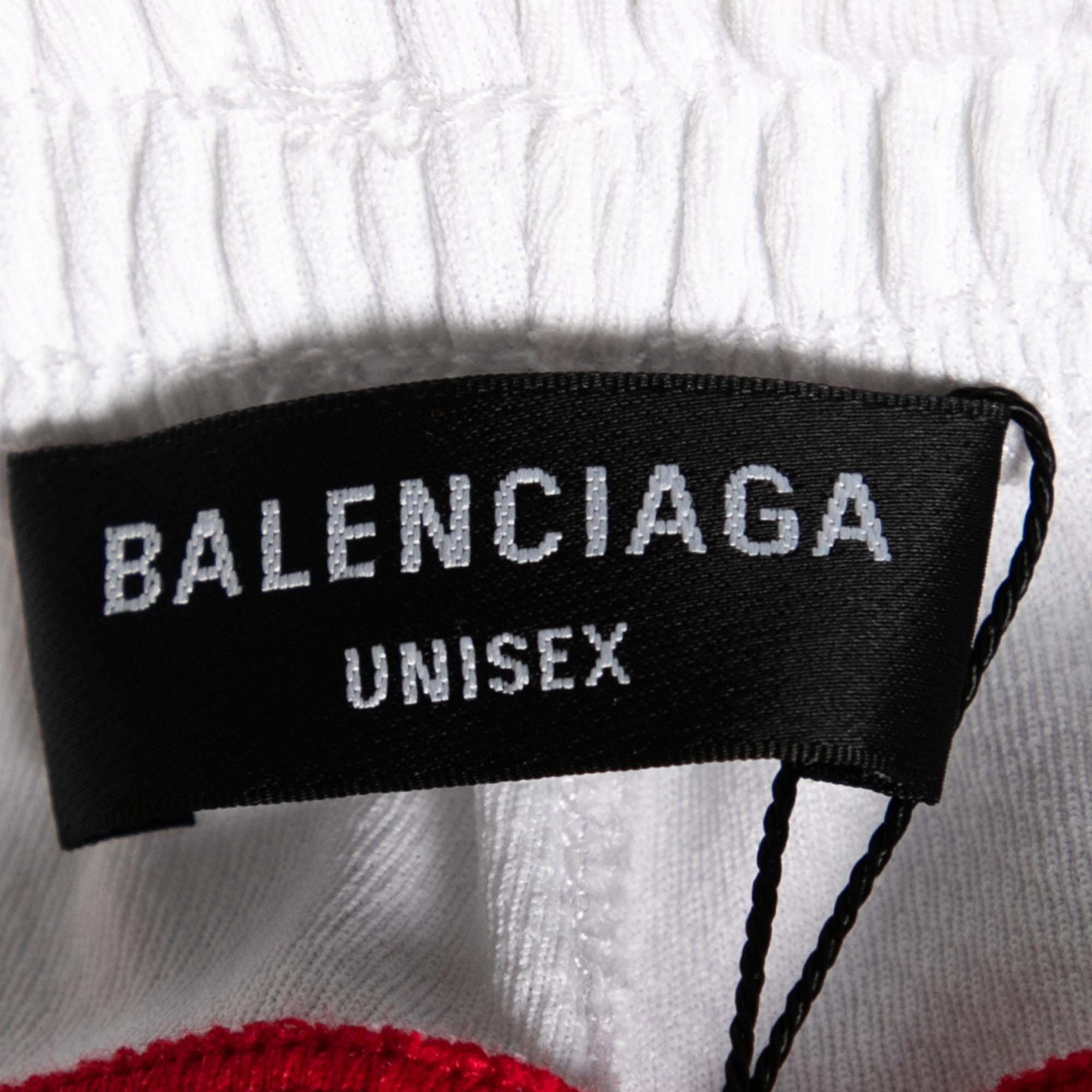 Gray Balenciaga White Printed Logo Printed Stretch Knit Shorts XS For Sale