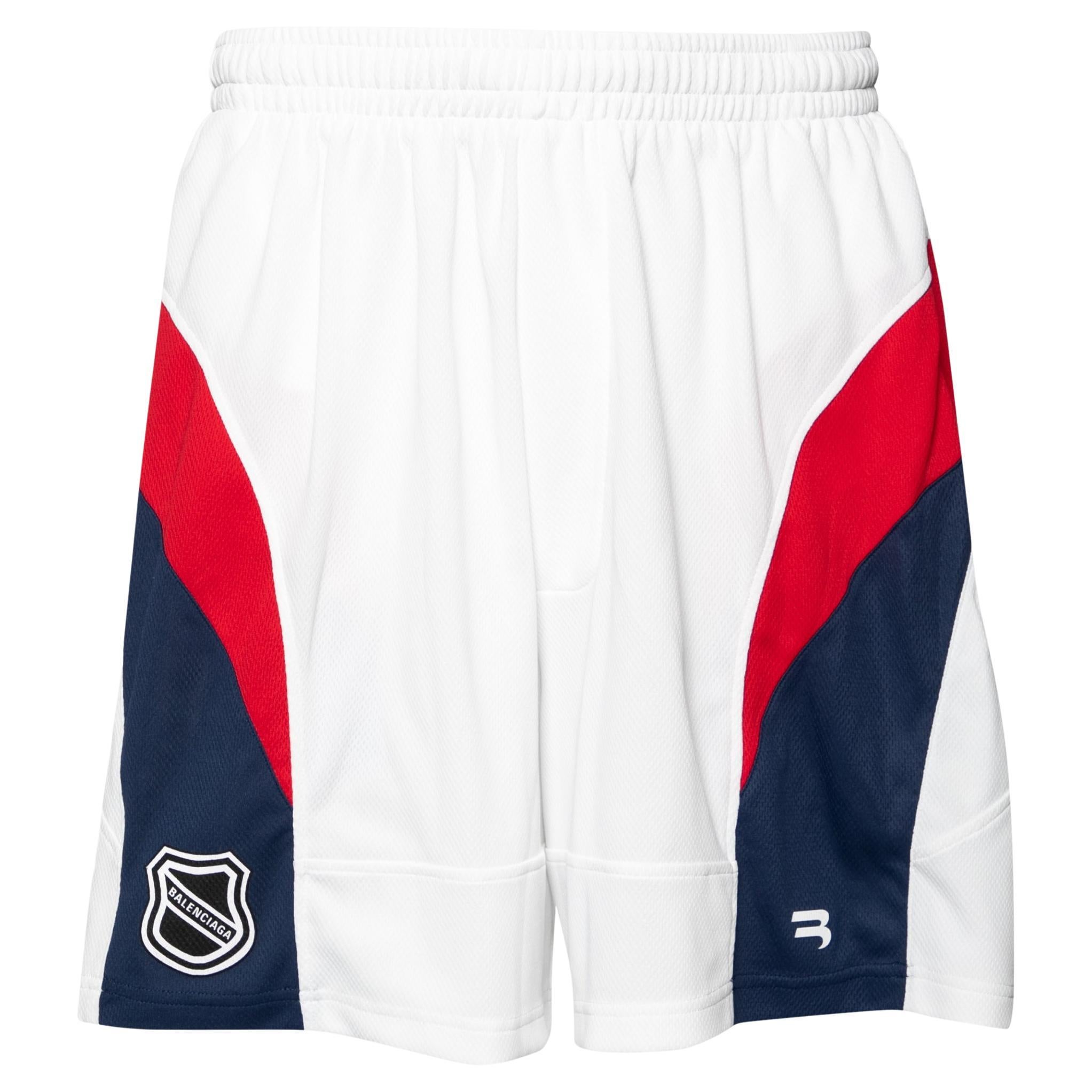 Weiße bedruckte Stretch-Strick Shorts von Balenciaga mit Logo XS im Angebot