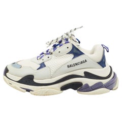Balenciaga White/Purple Leather and Mesh Triple S Sneakers Size 39