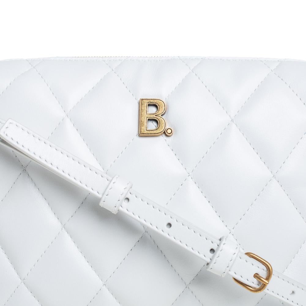 Balenciaga White Quilted Leather B Camera Crossbody Bag 5