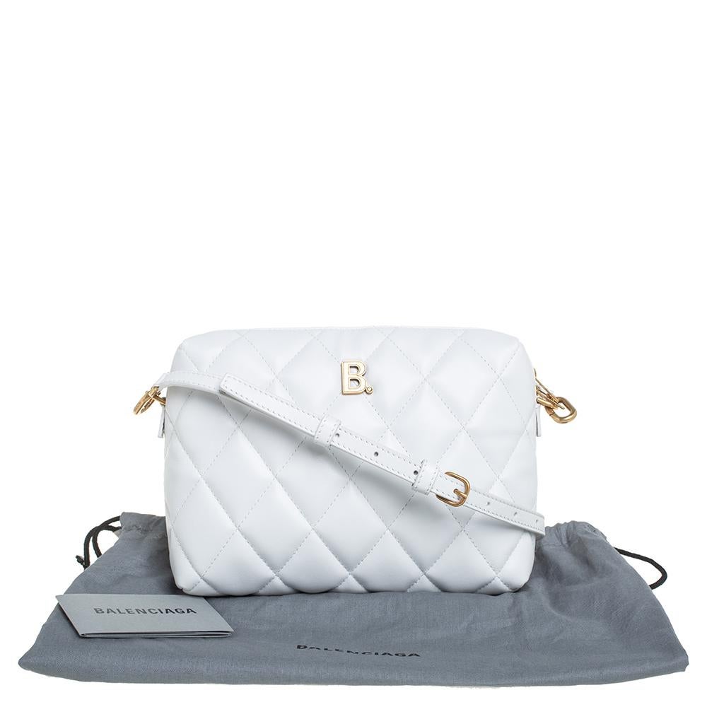 Balenciaga White Quilted Leather B Camera Crossbody Bag 7