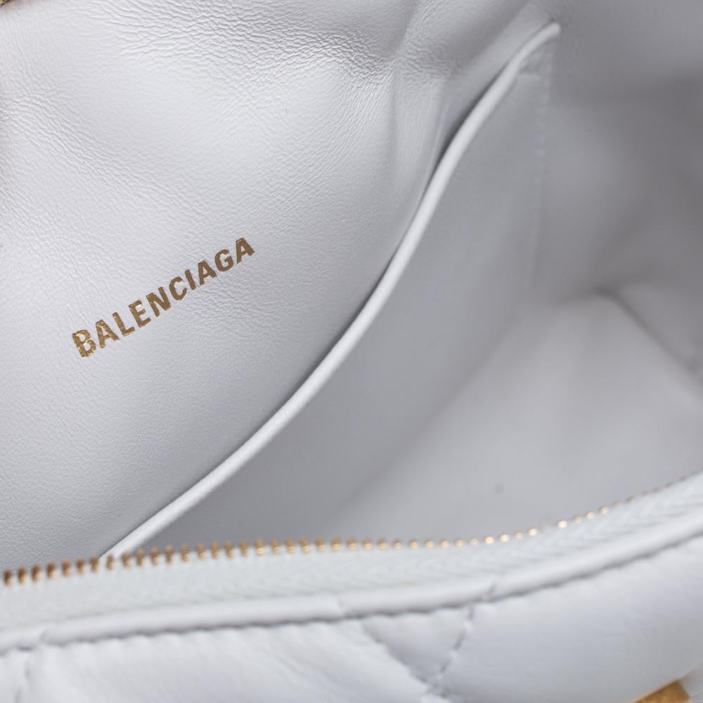 Balenciaga White Quilted Leather B Camera Crossbody Bag 1