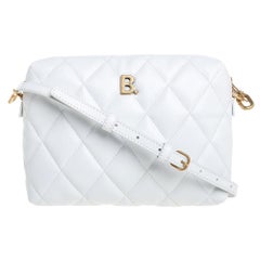 Balenciaga White Quilted Leather B Camera Crossbody Bag