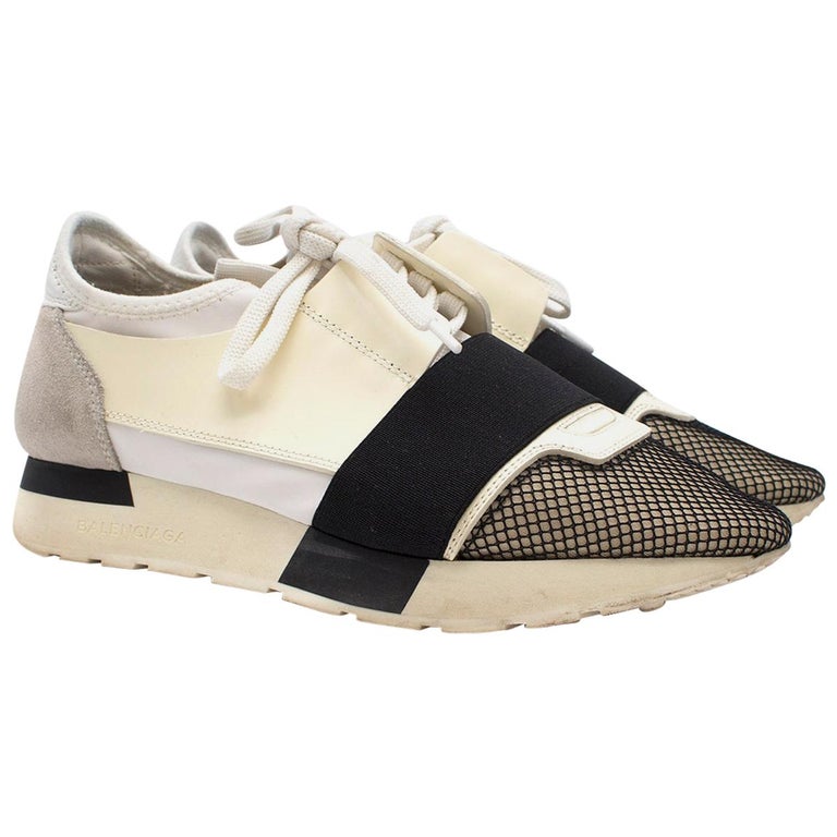 Balenciaga White Race Runner Elasticated Leather Sneakers SIZE 37 at 1stDibs